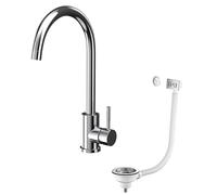 Bronx Chrome Mono Kitchen Tap with Waste and Overflow Covers | Kitchen Tap | Chrome Finish | Single Lever | Swivel Spout | Includes Strainer Waste and Overflows |