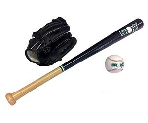 Bronx Kids BBSK Complete Baseball Set | 27 Inch Wooden Bat, Glove & Safety Baseball | Perfect Starter Kit for Young Players