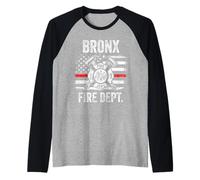 Bronx New York Fire Department Thin Red Line Fireman Raglan Baseball Tee