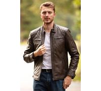 'Bronx' Real Leather Biker Jacket Ashwood Leather Dark Brown M