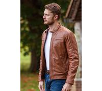 'Bronx' Real Leather Biker Jacket Ashwood Leather Tan M
