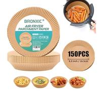 BRONXIC® 150PCS Air Fryer Liners 16cm | Heavy Duty Oil Proof & Non-Stick Air Fryer Liner | Heat Resistant Disposable Parchment Airfryer Liners | Perfect for Baking, Roasting & Cooking
