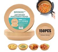 BRONXIC® 150PCS Large Air Fryer Liners 20cm | Heavy Duty Oil Proof & Non-Stick Air Fryer Liner | Heat Resistant Disposable Parchment Airfryer Liners | Perfect for Baking, Roasting & Cooking