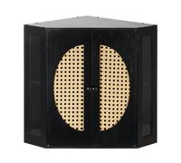 BRONYPRO Boho Rattan Corner Bread Box for Kitchen Countertop - Meduim Black Bamboo Breadbox, Double Layer Storage with Height-Adjustable Partition