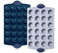 BRONYPRO Ceramic Mini Muffin Pan, 24-Cup Nonstick Aluminized Steel Mini Cupcake Pans, Healthy Non-Toxic Ceramic Coating Muffin Tin, 2 Pack Cup Cake Pans for Baking Blue
