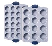 BRONYPRO Ceramic Muffin Pan, 12-Cup and 24-Cup Nonstick Aluminized Steel Mini Cupcake Pans, Healthy Non-Toxic Ceramic Coating Muffin Tin, 2 Pack Cup Cake Pans for Baking Blue