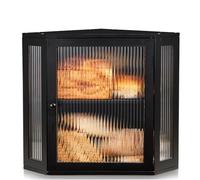 BRONYPRO Corner Bread Box for Kitchen Countertop, Double Layer Bamboo Breadbox with Adjustable Partition, Modern Bread Storage Organizer (Meduim Black)