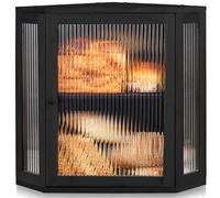 BRONYPRO Double Layer Corner Bread Box for Kitchen Counter with Height-adjustable Partition, Extra Large Black Bamboo Wooden Bread Box for Multiple Loaves, Modern Breadbox for Kitchen Countertop