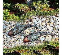Bronz Antique Ceramic Koi Fish Yard Art Decor - Set of 2 Glowing Garden Fish at Night, Outdoor Patio & Lawn Decor