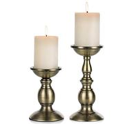 Bronze 2 Pcs Iron Pillar Candle Holders, Most Ideal for 3" Pillar Candles, Gifts for Wedding, Party, Home, Spa, Reiki, Votive Candle (S + L)