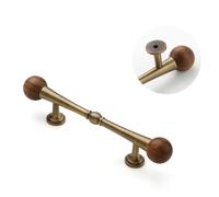 (Bronze) 8195 96mm Hole Centers Walnut Cabinet Handles French Style Solid Brass Round Ball Pulls for Wardrobe/Drawer