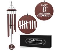 Bronze 8th Anniversary Wind Chimes - Personalised Engraved Names Multi Tube Metal Wind Chime with Happy 8th Anniversary Engraved Gift - Indoor Outdoor Garden Patio Gift for Couples Husband Wife