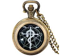 Bronze Alchemist Quartz Pocket Watch Medium Size Full Metal Alchemy Dome Necklace Pendant Design Japan Anime Clock for Men Women,Bronze