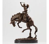 Bronze Bronco Buster Statue, 15.7" Cowboy Sculpture with Marble Base