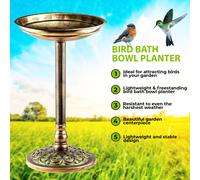 (BRONZE) (Bronze) Bird Bath Pedestal Water Bowl Traditional Outdoor Garden Ornament New