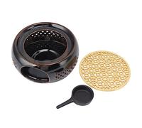 Bronze Brown Tea Light Teapot Warmer, Ceramic Teapot Warmer Heater with Hollow Concave Design, Flat Teapot Seating for Keeping Tea and Coffee Warm, Includes Mat and Candle Holder