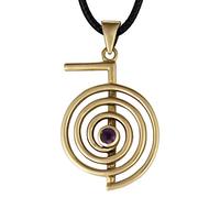 Bronze Cho Ku Rei Reiki Symbol Pendant Necklace with Natural Amethyst, Bronze, Amethyst