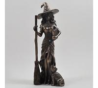 Bronze Colour Witch and Black Cat Gift Ornament Figurine