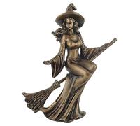 Bronze Colour Witch Riding Broom Gift Ornament Figurine