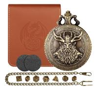 Bronze D&D Druid Half-Orc Dice Set, Steampunk Mini DND Dice Set with 7pcs Polyhedral Metal D&D Dice, Leather Gift Bag with Dragon, TRPG Accessories, Fantasy Gifts for DND Gamer