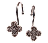 Bronze Decorative Shower Curtain Hooks: Oil Rubbed Rustproof Metal Rings for Shower Curtain Rod - Rustic Vintage Flower Clover Shaped Shower Curtain Hooks Hangers for Bathroom - Set of 12