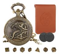 Bronze DND Mimic Monster Dice Set, Steampunk Mini DND Dice Set with 7pcs Polyhedral Metal D&D Dice, Versatile Tool for DM, Leather Gift Bag with Dragon, TRPG Accessories, Gifts for Player