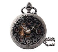 Bronze Double Cover Roman Numerals Dial Skeleton Mens Women Pocket Watch