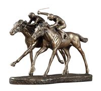 Bronze Double Horse Racing Statue, Two Jockeys Horse Racing Sculpture, Creative Collectible Steeplechaser Figurine, Resin Ornament for Home, Office, and Living Room Decor