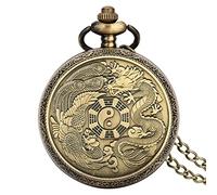 Bronze Dragon Phoenix Necklace China Style Gossip Pendant Necklace Pocket Watch Lucky Amulet Peace Mascot Gifts for Women Men,Tai Chi Gossip