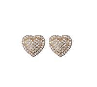 Bronze Earrings Women's Stud Earrings with Rhinestones and Hearts for Spring and Elegant Jewellery for Girls, Classic Fashion Accessory for Everyday Folding Earrings Silver (Gold, One Size)