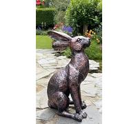 Bronze Effect Alert Hare Garden Ornament, Single Resin Rabbit Figure