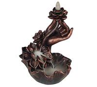 Bronze Effect Resin Hand with Flower Backflow Incense Burner - 17.5cm x 14cm (1 Pc.) - Unique & Eye-Catching Design - Enhance Relaxation & Meditation - Ideal for Artistic Home Decor