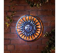 Bronze Effect Solar Bright LED Light Metal Sun Garden Ornaments Decoration Wall Art 40cm Diameter (Approx.)