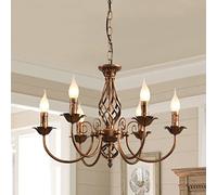 Bronze Farmhouse Crystal Chandelier, 6-Light Rustic Pendant Lighting Fixtures with Crystal Branch, Vintage French Country Chandeliers for Dining Room Living Room Kitchen Bedroom Restaurant