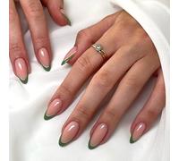 Bronze Gold False Nails French Tip - 24PCS Short Square Press on Nails - Nude Fake Nails with Glue - Copper Stick on Nails for Women - 12 Size Full Cover Acrylic Nail Tips and Glue