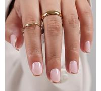 Bronze Gold False Nails French Tip - 24PCS Short Square Press on Nails - Nude Fake Nails with Glue - Copper Stick on Nails for Women - 12 Size Full Cover Acrylic Nail Tips and Glue