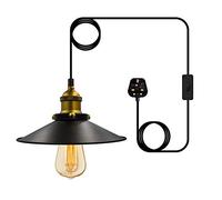 Bronze Industrial Plug in Pendant Lighting, 4.5M Adjustable Vintage Plug in Ceiling Light, Retro Brass Lampshade Hanging Lamp with Switch, E27 Black Pendant Light Fitting, E26 Bulb Holder for Home