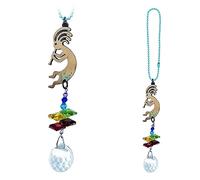 Bronze Kokopelli Car Charm Turquoise String Bead Chakra Crystal Beads Car Hanging Ornament for Good Luck and Protection