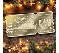 Bronze Mirror Acrylic Ticket Christmas Train Polar Express Personalised Any Text Voucher | Custom Surprise Reveal Voucher Ticket | Announcement Greeting Card | Note Card