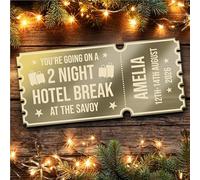 Bronze Mirror Acrylic Ticket Hotel Break Surprise Weekend Getaway Personalised Any Text Voucher | Custom Surprise Reveal Voucher Ticket | Announcement Greeting Card | Note Card