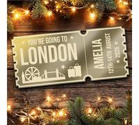 Bronze Mirror Acrylic Ticket London Day Out Trip Personalised Any Text Voucher | Custom Surprise Reveal Voucher Ticket | Announcement Greeting Card | Note Card