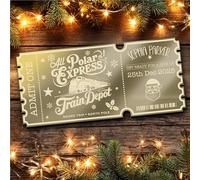 Bronze Mirror Acrylic Ticket Polar Express Christmas Train Ride Personalised Any Text Voucher | Custom Surprise Reveal Voucher Ticket | Announcement Greeting Card | Note Card