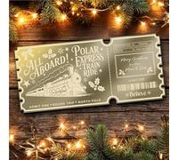 Bronze Mirror Acrylic Ticket Polar Express Train Christmas Personalised Any Text Voucher | Custom Surprise Reveal Voucher Ticket | Announcement Greeting Card | Note Card