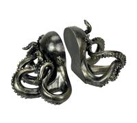 Bronze Octopus Bookends Set of 2 - Nautical Coastal Polyresin Sculptures for Bookshelves, Office, Bedroom, Library - Distressed Painted Finish, Ocean Animal Decor, Unique Gift, Felt Pad Feet