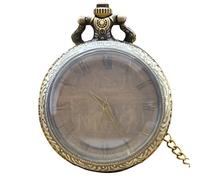 Bronze Pocket Watch with Hieroglyphics, Roman Numeral Face, Retro Flip Cover, Ideal for Men and Women, Vintage Quartz