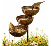 Bronze Rain Catcher Bird Bath for Garden, 68x12x5cm 3-Tier Cascading Bird Bath & Bee Watering Station, t Metal Rain Catcher Garden Stake With Water Bowl for Bird Attraction & Climbing ，1