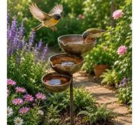 Bronze Rain Catcher Garden Stake,3-Tier Cascading Bird Bath & Bee Watering Station,Vintage Bird Water Feeder Bowl Bee Bath Garden Stake,Metal Rain Catcher for Bird Attraction (1PC)