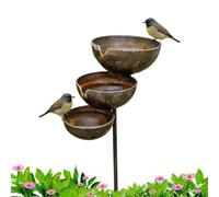 Bronze Rain Catcher Garden Stake, 68x12x5cm 3-Tier Cascading Bird Bath & Bee Watering Station, Rust Metal Rain Catcher Garden Stake With Water Bowl, For Bird Attraction & Climbing Plant Support