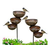 Bronze Rain Catcher Garden Stake, Rain Catcher Bird Bath Stake, 3-Tier Cascading Bird Bath & Bee Watering Station, Rust Metal Rain Catchers for Garden Stake With Water Bowl, For Bird Attraction (2PC)