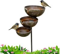 Bronze Rain Catcher Garden Stake,Rain Catcher Bird Bath Stake,3-Tier Cascading Bird Bath & Bee Watering Station,Rust Metal Rains Catcher Garden Stakes for Bird Attraction & Climbing Plant Support
